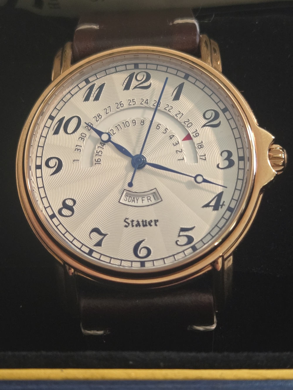Stauer Men's Rose Gold Dial Dress Watch with Brown Leather Strap